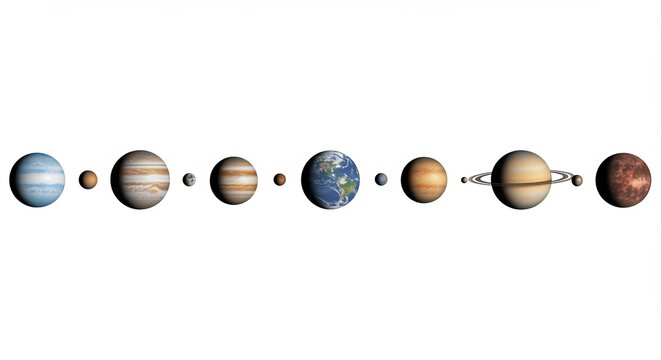Planetes alignes parfaitement lumiere douce systeme solaire. AI Generated