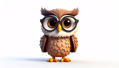 Fototapeta premium Cute cartoon owl with glasses isolated on white background
