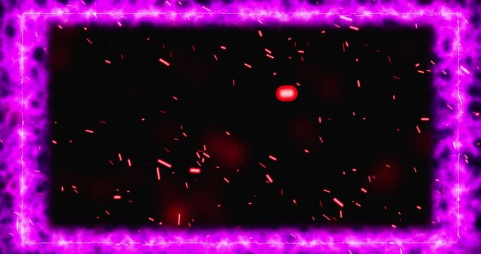 Burning rectable background with realistic surreal fire ember rising up, 4K clip. Glowing fire frame with sparks bursting out rectangular border, suitable for hot transitions, fx overlays. Rect flames