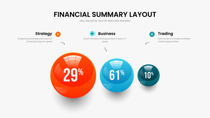 Consulting Development 3 Element Graph Slide Layout. Colorful Planning Frame Design Vector Illustration. Minimal Portfolio Three Option Infographic Presentation Template.