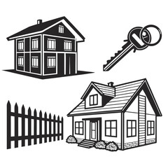 House and key icons home real estate