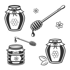 Honey jars and dippers with floral accents honey dipper