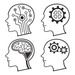 Human head profiles with technological brain concepts