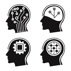 Human head silhouette with technology symbols artificial intelligence