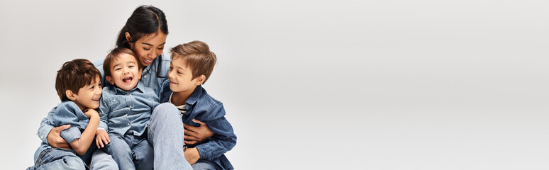 Joyful moments of a young mother bonding with her adorable boys in a cozy setting