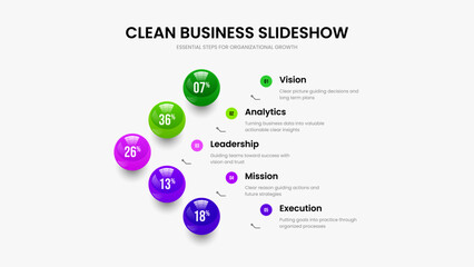 Professional Solution Five Step Graph Frame Template. Product Introduction 5 Option Infographic Slide Layout. Marketing Plan Presentation Design Vector Illustration.