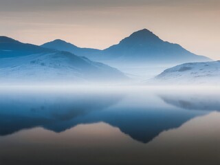 Misty Mountain Reflection in Calm Lake
