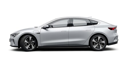 Silver Electric Car Side View.