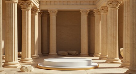 Elegant Podium in Ancient Greek Temple with Columns, Ideal for Product Showcase
