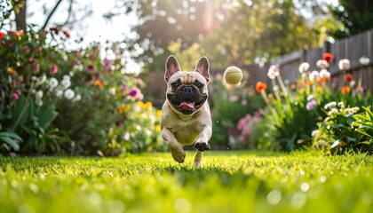 Playful French Bulldog in a Garden