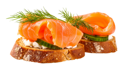 Delicious salmon sandwiches garnished with fresh dill. These sandwiches are a perfect appetizer or snack.