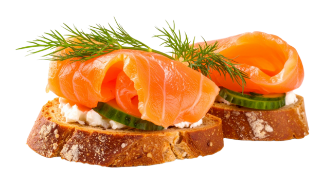 Delicious salmon sandwiches garnished with fresh dill. These sandwiches are a perfect appetizer or snack.