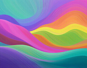 Obraz premium Colorful Abstract Wavy Lines Painting with Brush Stroke Texture in Rainbow Gradient Colors Background
