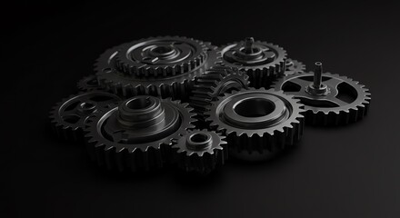 Metal gears isolated on black background