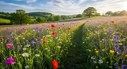 Obraz premium Wildflower Meadow Sunrise Landscape.