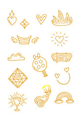Gold Doodle Icons: Hearts, Crowns, & Fantasy Elements