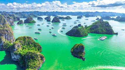 Aerial view of landscape Halong Bay, Vietnam view from adove. This is the UNESCO World Heritage...