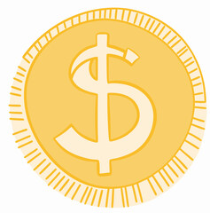 Golden Dollar Coin Illustration, Finance Icon, Money Symbol