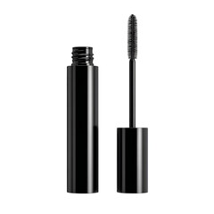 Obraz premium Sleek black mascara tube and wand isolated on a deep black background studio shot