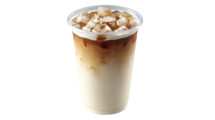 Layered iced coffee drink isolated on a transparent background