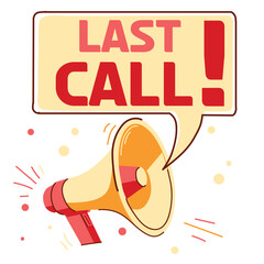 Shouting Megaphone with Speech Bubble “Last Call!” – Modern Vector Illustration