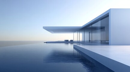 Obraz premium Modern minimalist house with an infinity pool overlooking the horizon