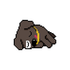 Pixel art cute sleeping dog vector in retro style