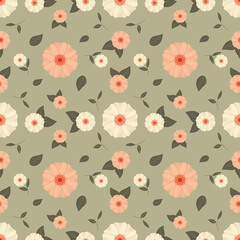 Seamless Floral Pattern with Vintage Pastel Flowers and Green Leaves – Elegant Nature Background