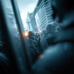 Blurred Urban Protest Scene – Pressure, Chaos, and Movement in Civil Unrest