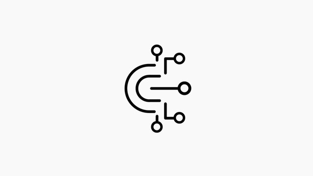 Abstract circuit board symbol with connected nodes on white background Keywords: circuit board, technology, symbol, abstract, connection, network, digital, data, communication, electronic