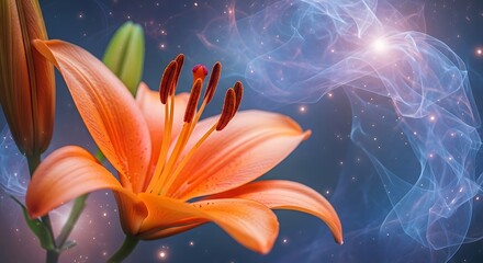 Orange Lily with Cosmic Background.