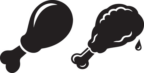 Simple black silhouette of a crispy fried chicken leg with dripping fat