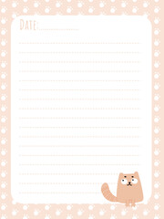 A simple, cute-style note page with a cat and paws in the background