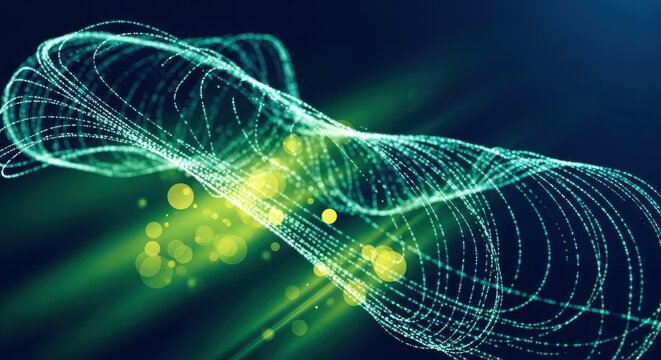 Abstract glowing green particle wave with bokeh effect - Powered by Adobe