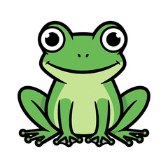 Fototapeta premium Cartoon illustration of a green frog with large eyes, sitting and looking forward.
