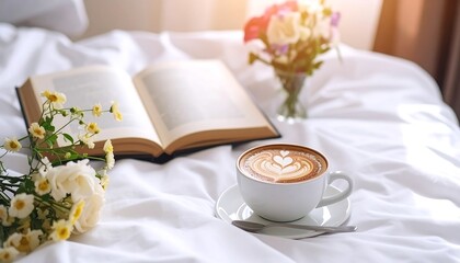 Cozy morning with coffee and book