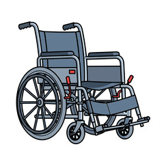 Fototapeta premium Illustration of a gray wheelchair with black outlines on a white background.