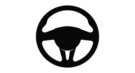 a minimalist black steering wheel design on white background
