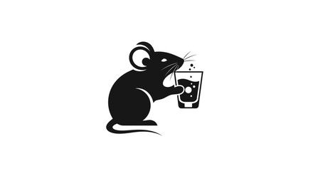 Fototapeta premium Simple black silhouette of a mouse drinking a beverage.