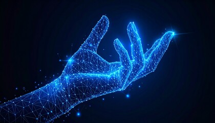 An abstract digital hand, a captivating illustration of technology, reaching out. The hand glows with points of light, signifying connection and innovation