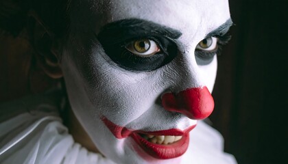Close-up of a fierce clown face