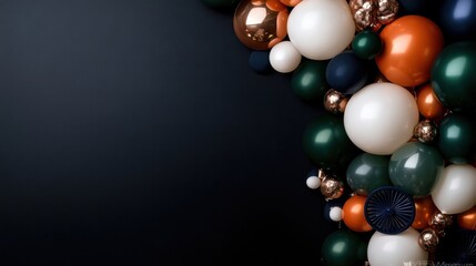 Elegant balloon arrangement against dark background with metallic accents