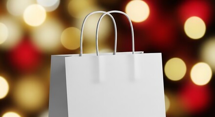 Empty White Shopping Bag Against Festive Bokeh Background