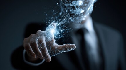 digital hand glowing network connection