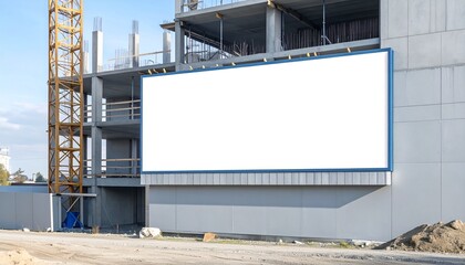 Obraz premium Billboard on a construction site with plenty of copy space, concept for advertising. The billboard is in the heart of the city with an eye-level perspective, great for ad placement