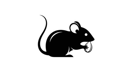 Simple black silhouette of a mouse eating a seed.