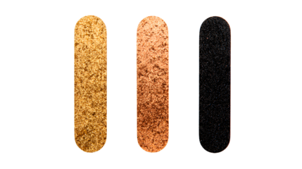 Three textured bars in gold copper and black tones against a create a modern design