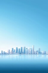 Fototapeta premium Modern Cityscape Reflected in Calm Water Under Clear Blue Sky