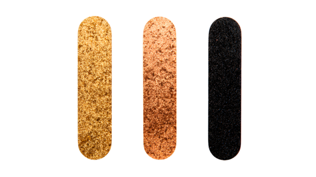 Three textured bars in gold copper and black tones against a create a modern design