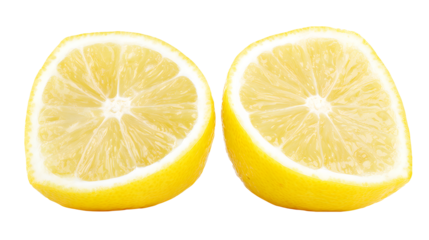 Two lemon halves showcase vibrant yellow citrus fruit against a stark for culinary projects
